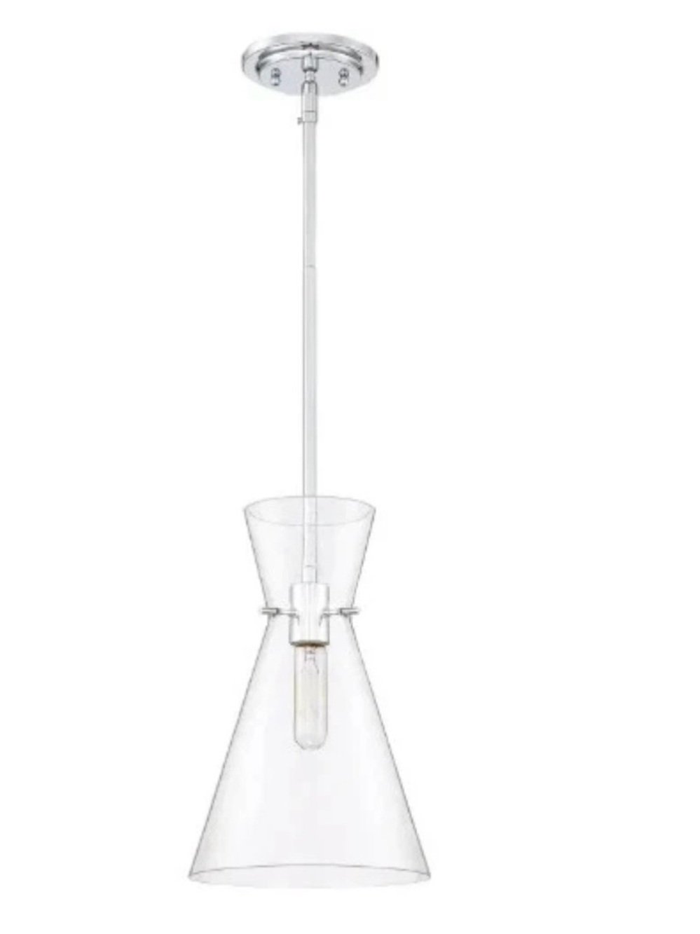 Clear Glass Cone Pendant Light - Chrome Finish